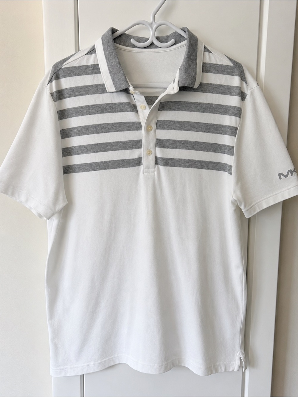 Michael Kors Men’s Large Striped Stretch Cotton Polo Shirt White Gray